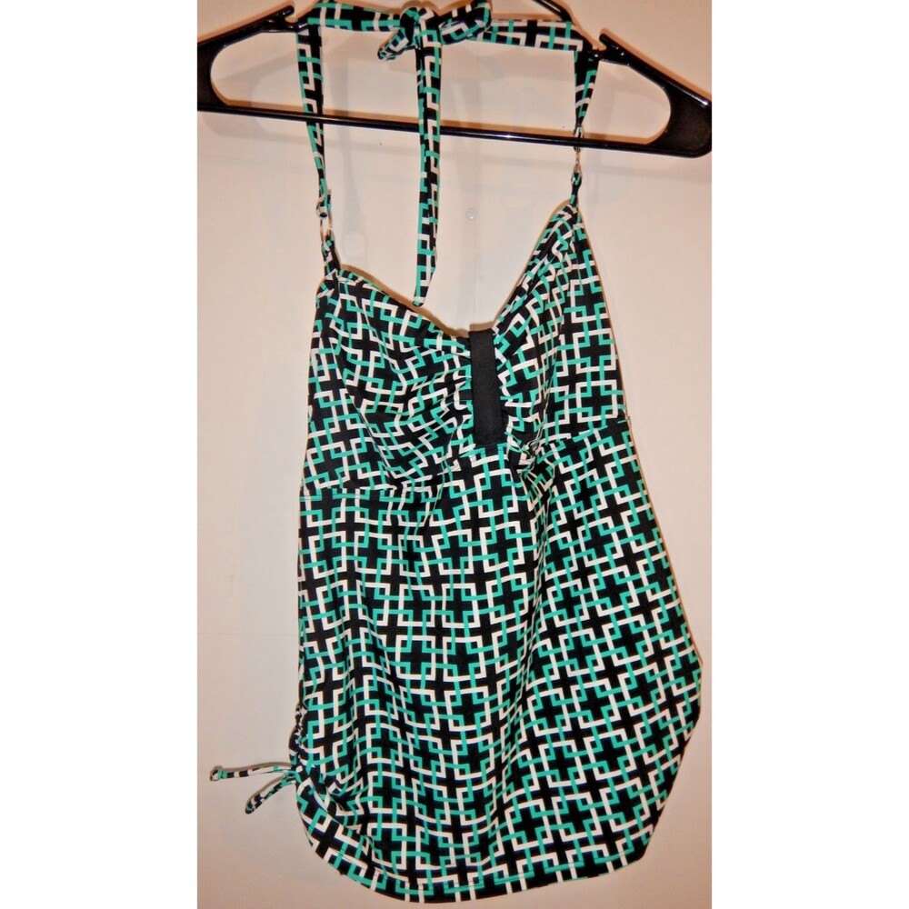 St. John's Bay Tankini Top Women's Size 12 Black Green Geometric Halter Swim